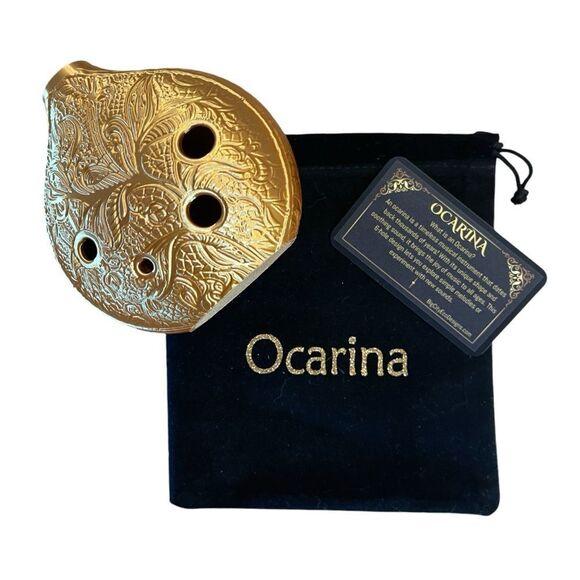 Unique Metallic Gold Filigree Ocarina Set – The Perfect Gift for Music Lovers! - Picture 1 of 5